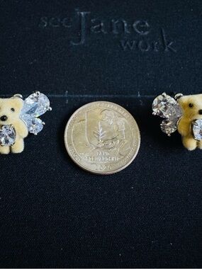 Gold Teddy Bear Crystal Stud Earrings